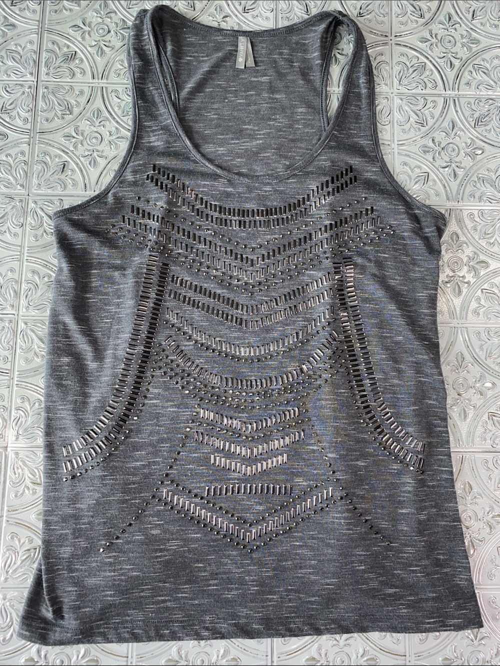 Vanity Charcoal Gray Studded Racerback Tank Women’s Large